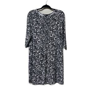J. JILL Wearever Abstract Botanical Print Black/White 3/4 Sleeve Dress, Sz MP